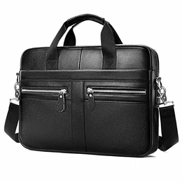 Businesstasche Herren Leder Aktentasche Männer Handtasche Vintage Laptoptasche Arbeitstasche Umhängetasche Schultertasche für 14 Zoll Notebook - Schwarz(aktualisierte Version)