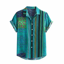 Hawaii-Shirt für Herren Vintage Hemd Männer Bunte Streifen Sommer Kurzarm lose Knöpfe lässige Bluse (3XL,Grün)