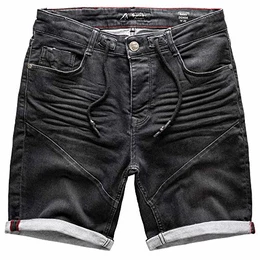 Herren Jeans Shorts Kordel Destroyed Kurze Hose Sommer Bermuda Verwaschen J5000 Schwarz W32