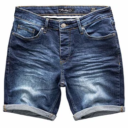 Herren Basic Jeans Shorts Kurze Crinkle Hose Sommer Bermuda Verwaschen J5002 Dunkelblau W32