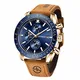 BENYAR Herren Uhr Chronograph Analogue Quartz Wasserdicht Business Schwarz Zifferblatt Armbanduhr mit Braunes Leder Armband