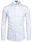 PARKLEES Herren Langarm Slim Fit Freizeit Business Hochzeit Hemd mit Brusttasche PZSSCL01 Weiß (PZSSCL01)