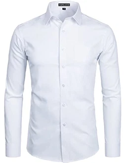 PARKLEES Herren Langarm Slim Fit Freizeit Business Hochzeit Hemd mit Brusttasche PZSSCL01