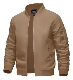 Blouson Herren Sommer Jacke Leichte Bomberjacke Herbst Herrenjacke Baseball Jacket Dünne Sommerjacke mit Strickbündchen Military Jacke Khaki M