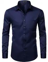 Herren Tailliert Freizeit Langarm Hemd Businesshemd für Hochzeit Business Navy S