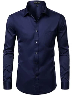 PARKLEES Herren Tailliert Freizeit Langarm Hemd Businesshemd für Hochzeit Business Navy