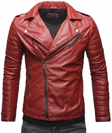 Veit Herren Biker Eco Lederjacke Vegane Bikerjacke (M, Blutrot (Ecoleder))