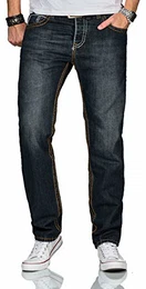 A. Salvarini Matteo Designer Herren Jeans Hose Dicke Zier Nähte Jeanshose Comfort Fit AS-220 [AS-220-Dunkelblau-W29-L30]