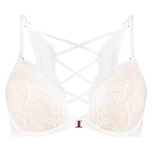 Hunkemöller Vorgeformter Bügel-BH Plunge In Weiß – Mit Verstellbaren Trägern, 3×2 Haken, Auch In Großen Körbchen