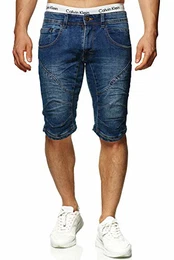 Indicode Herren Leon Shorts mit 5 Taschen aus 98% Baumwolle Kurze Hose Regular Fit Bermuda Stretch Herrenshorts Denim-Optik Men Short Pants Jeans-Look Sommerhose kurz für Männer Medium Indigo M