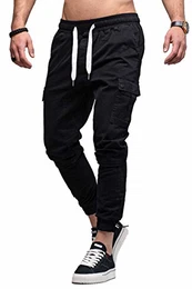 . Herren Cargo Chino-Hose Jogger Jeans-Hose 80-8388 Schwarz W32