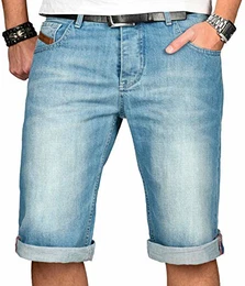 A. Salvarini Herren Designer Jeans Short Kurze Hose Comfort Fit Sommer Bermuda AS-230 [AS-230-Hellblau-W32]
