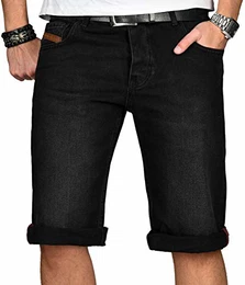 A. Salvarini Herren Designer Jeans Short Kurze Hose Comfort Fit Sommer Bermuda AS-233 [AS-233-Schwarz-W32]