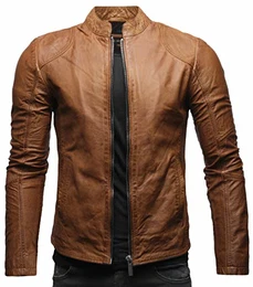 Ivar Herren Lederjacke Cleane Basic Echtleder Jacke (M, Cognac (Rindsleder))