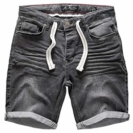 Herren Jeans Shorts Kordel Destroyed Kurze Hose Sommer Bermuda Verwaschen J5001 Grau W32