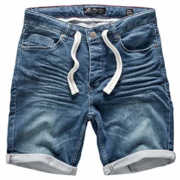 Herren Jeans Shorts Kordel Destroyed Kurze Hose Sommer Bermuda Verwaschen J5001 H-Blau W36
