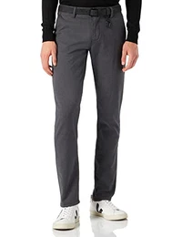 Herren Straight Fit Chino Hose mit Gürtel, 23975 - Anthra Dobby Yarn Dye, 32W / 32L