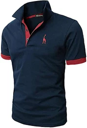 Poloshirt Herren Einfarbig Stickerei Kurzarm Polohemd S-XXL (L, Blau+Rot)