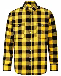 J.VER Herren Hemd Kariertes Freizeithemd Normale Passform Lange Ärmel Flanellhemden, 6oz-gelb/Schwarz M