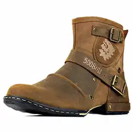 Herren Leder chukkastiefel Worker Biker Boots-Motorrad-Leder-Schuhe für reißverschluss Schnürstiefeletten Boots 5008-1-B Gelb 8.5