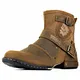 OSSTONE Herren Leder chukkastiefel Worker Biker Boots-Motorrad-Leder-Schuhe für reißverschluss Schnürstiefeletten Boots 5008-1-B Gelb 8.5