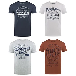 Herren T-Shirt Rundhals RIVLeon 4er Pack O-Neck Kurzarm Print Tee Shirt 100% Baumwolle Regular Fit Grün Blau Weiß Grau Rot Orange S - 5XL, Größe:M, Farbe:Farbmix 11