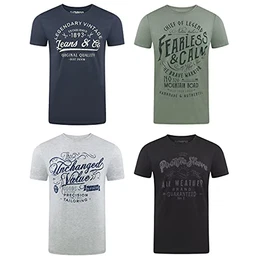 Herren T-Shirt Rundhals RIVLeon 4er Pack O-Neck Kurzarm Print Tee Shirt 100% Baumwolle Regular Fit Grün Blau Weiß Grau Rot Orange S - 5XL, Größe:M, Farbe:Farbmix 8