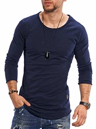 Herren Oversize Longsleeve Crew Neck Sweatshirt T-Shirt MT-7315 (Navy, M)