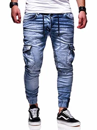 . Herren Cargo-Jeans Jogger-Jeans Biker Jeans-Hose 80-2370 Hellblau W30