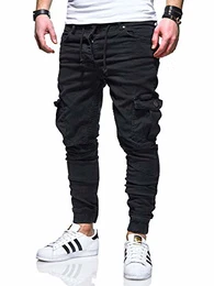 . Herren Cargo-Jeans Jogger-Jeans Biker Jeans-Hose 80-2370 Schwarz W32