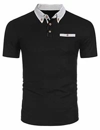 Poloshirt Herren Klassischer Bequeme Männer Slim Fit Golf Tennis Polo Tshirts Polohemd Schwarz M