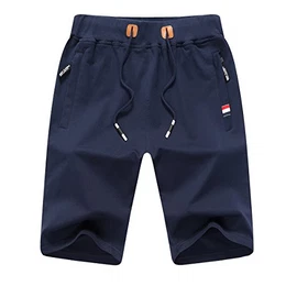JustSun Sport Shorts Herren Kurze Hose Sommer beiläufig Baumwolle Elastische Taille Gym Sweat Shorts Blau Medium