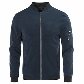 YOUTHUP Herren Leichte Bomberjacke Sommer Übergangsjacke mit Ärmeltasche Freizeitjacke Blau (1801)