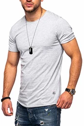 Herren O-Neck T-Shirt Infinity Oversize Longshirt Casual Top (M, Light Grey Melange)