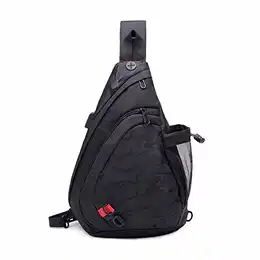 Brusttasche Sling Rucksack Schultertasche mit USB Chest Bag Crossbody Umhängetasche Sporttasche für Herren Damen Junge Mädchen Reise Crossover Daypack Wandern Bergsteigen Polyester Schwarz