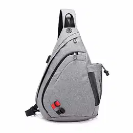 Leicht Brusttasche Sling Rucksack Schultertasche mit USB Chest Bag Crossbody Umhängetasche Sporttasche für Herren Damen Junge Mädchen Reise Crossover Daypack Wandern Bergsteigen Polyester Grau