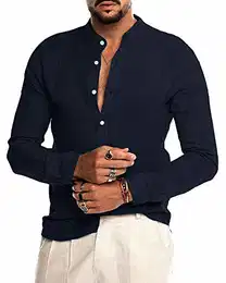 Leinenhemd Herren Hemd Herren Kurzarm Sommerhemd Herren Regular Fit Freizeithemd Marine M
