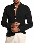 AUDATE Leinenhemd Herren Freizeithemd Regular Fit Schwarz