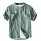 LucaSng Herren Leinen Hemd Lose Fit Button-down Kurzarm-Shirt Reine Farbe Basic Brusttasche Freizeithemd Sommer Strand Reise Atmungsaktives Hemd (Grün, XL)
