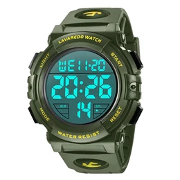Digital Herren Uhren - Sport Outdoor Armbanduhr 5 ATM wasserdichte Uhren mit Wecker/Kalender/Stoppuhr/Stoßfest Grün