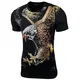 Baxboy Herren Vintage Totenkopf Kurzarm T-Shirt mit Strass Steinen Slim Fit Design Fashion Top Print Shirt JA-2314, Farbe:Schwarz_1, Größe:M