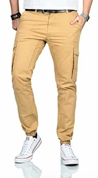A. Salvarini Herren Designer Cargo Stoff Hose Cargohose Regular Slim [AS-260-Beige-W32-L32]