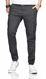 A. Salvarini Herren Designer Cargo Stoff Hose Cargohose Regular Slim [AS-260-Anthrazit-W32-L32]