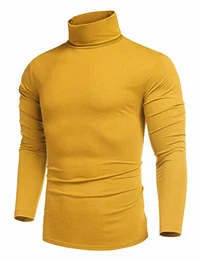 Herren Rollkragen Pullover Langarmshirt Rollkragen Sweatshirt Shirt Freizeit Basic Männer Pullover Gelb M
