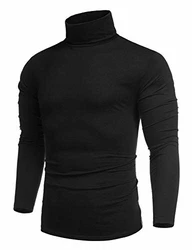 COOFANDY Rollkragenpullover Herren Langarmshirt Schwarz