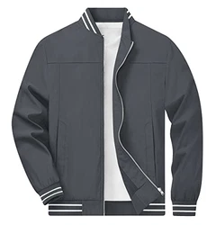 TACVASEN Herren Bomberjacke Pilotenjacke Übergangsjacke Grau