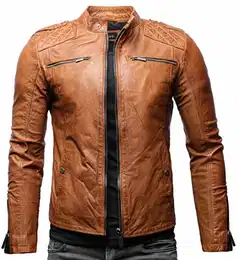 Meo Herren Lederjacke Cleane Basic Echtleder Jacke (M, Cognac (Rindsleder))