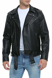 Kunstlederjacke Herren, Motorrad-Revers Asymmetrisch Reißverschluss Blet Slim Fit Biker Bomberjacke Coat - Schwarz - M