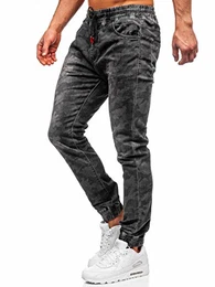 Herren Jeans Jogger Denim Style Sweathose Jogg Jeans Used Look Jeanspants Destroyed Freizeit Casual Style Slim Fit Narrow Leg RESALSA RB9486DT Schwarz M [6F6]