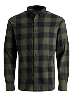 JACK & JONES Herren JJEGINGHAM Twill Shirt L/S NOOS Hemd Staubig Olive JACK & JONES Herren JJEGINGHAM Twill Shirt L/S NOOS Hemd Staubig Olive